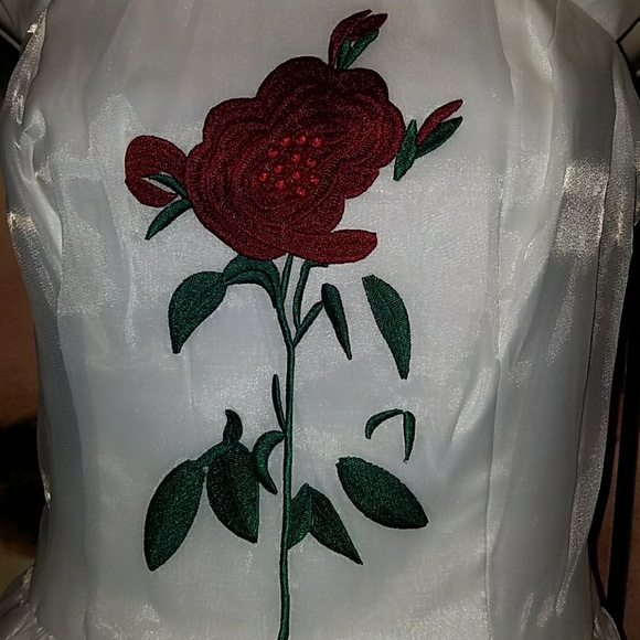 Tatyana Bella Taffeta 1950's Pinup Cocktail Dress w Large Embroidered Red Roses - Picture 6 of 8